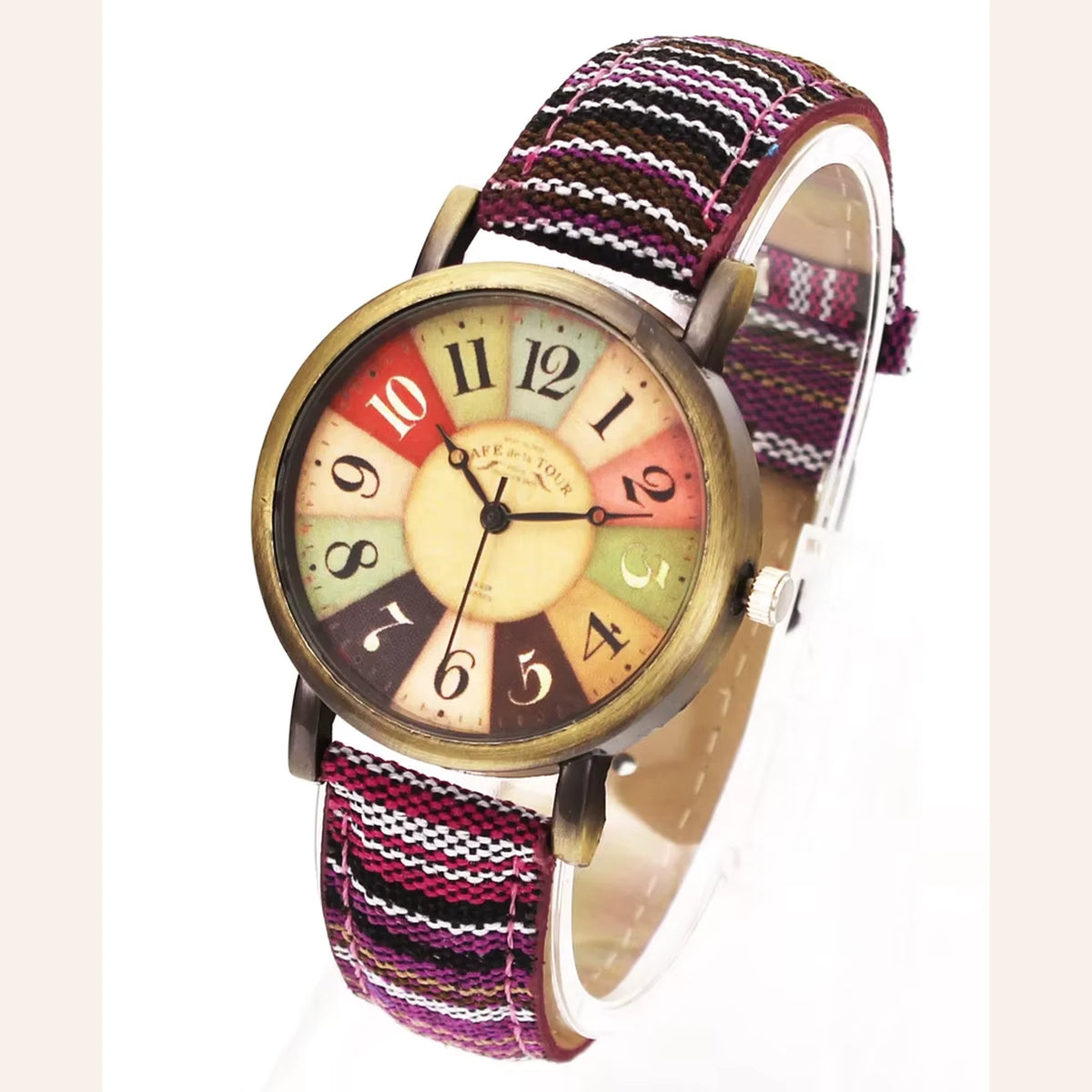 Nora Boho Watch with deep burgundy woven strap