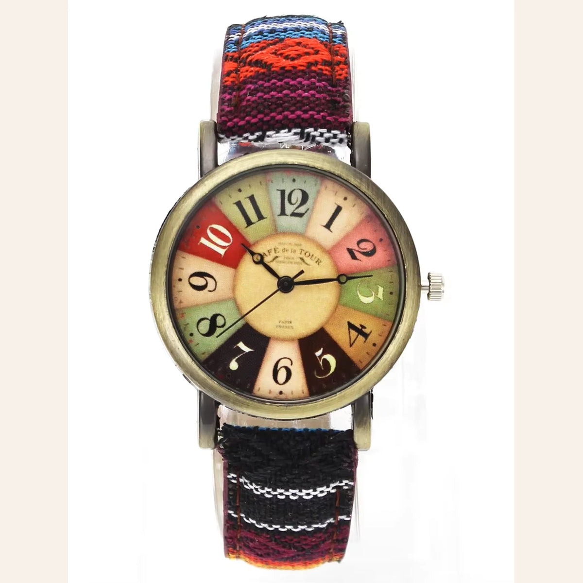 Nora Boho Watch with black and red woven strap