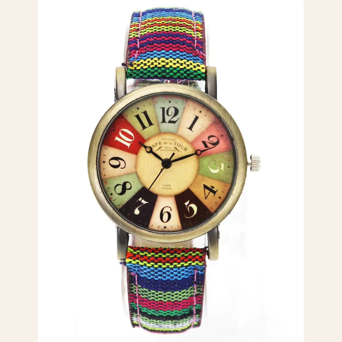 Nora Boho Watch with rainbow woven strap