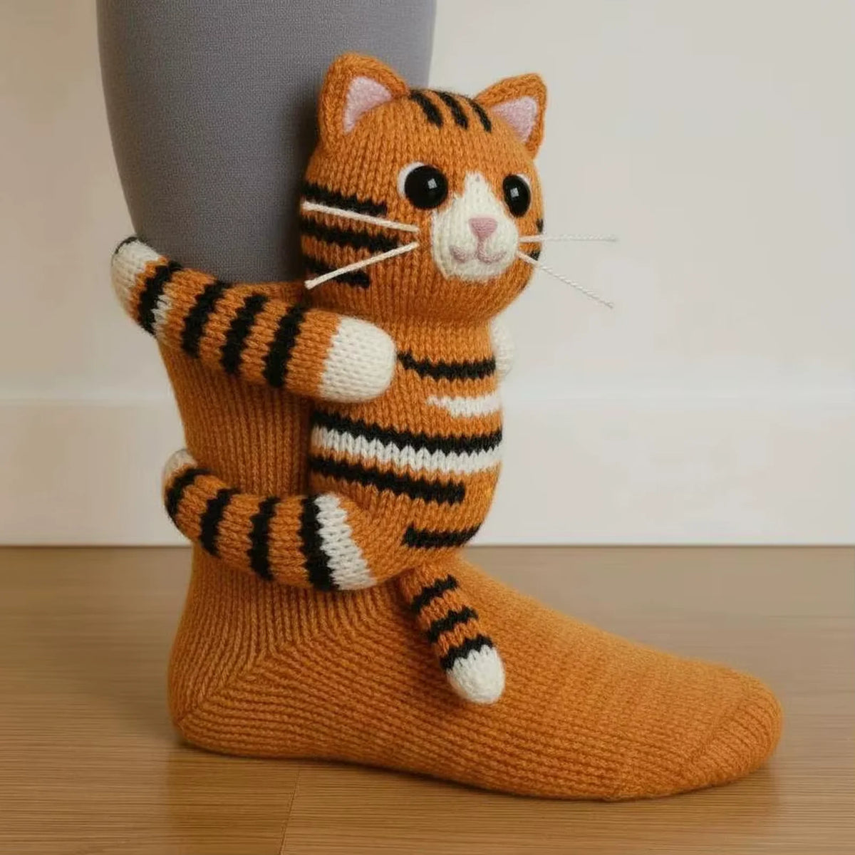 Marmalade the Cat hand-knit cosy sock