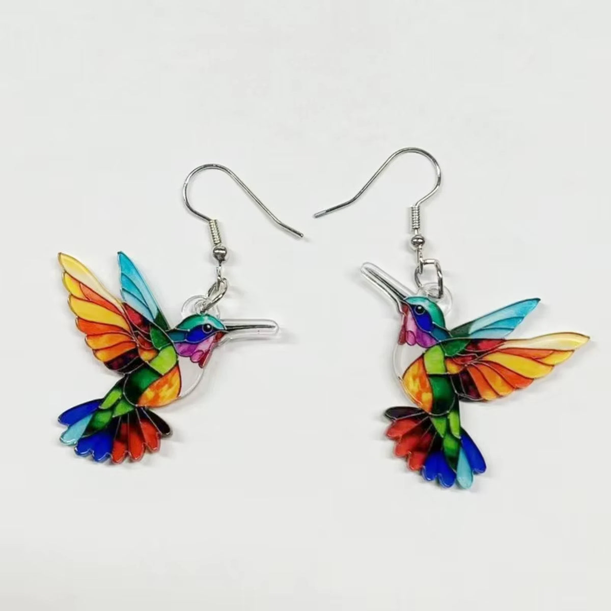 Rainbow hummingbird drop earrings