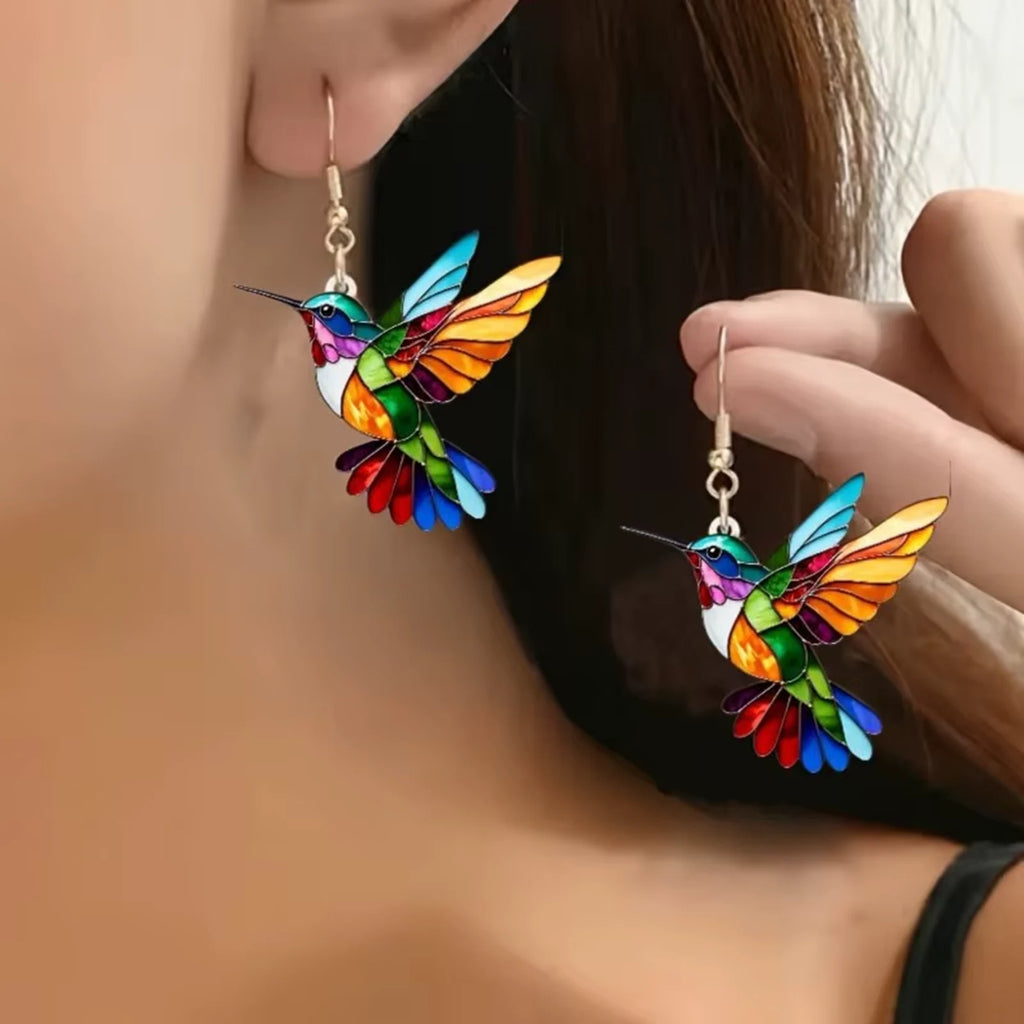 Hummingbird earrings worn