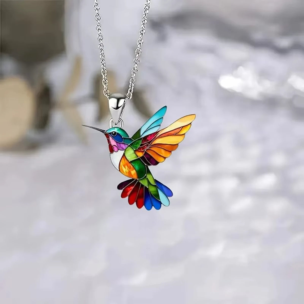 Hummingbird necklace close up