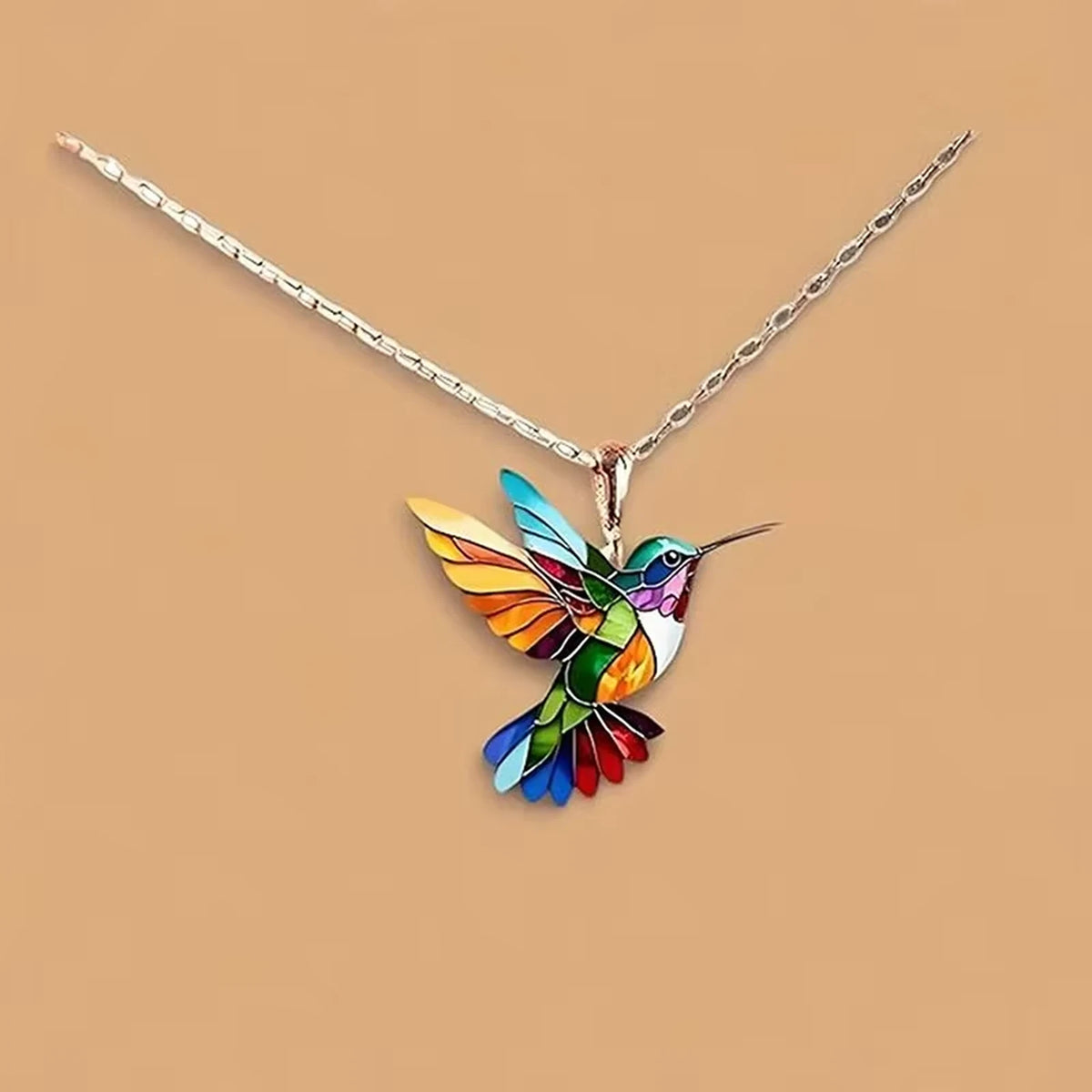 Rainbow hummingbird pendant necklace