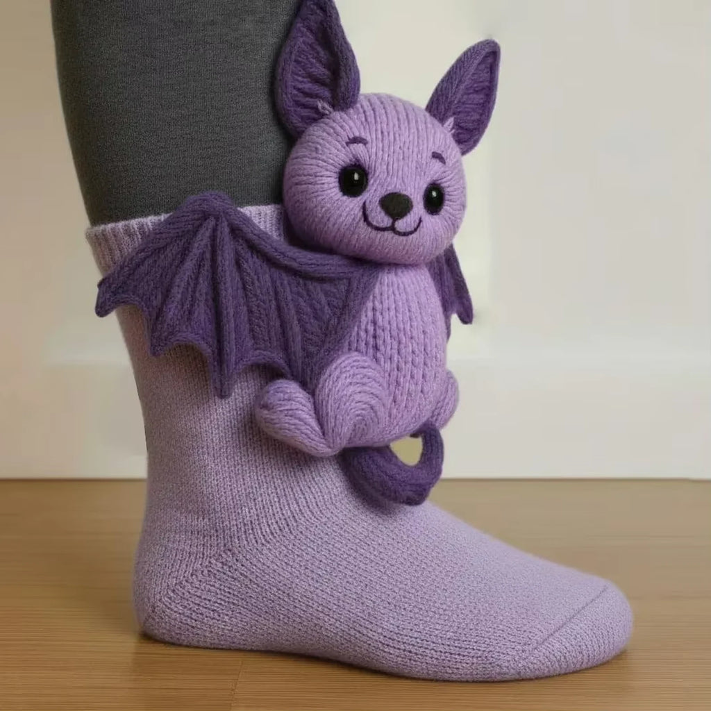 Pip the Bat hand-knit cosy sock