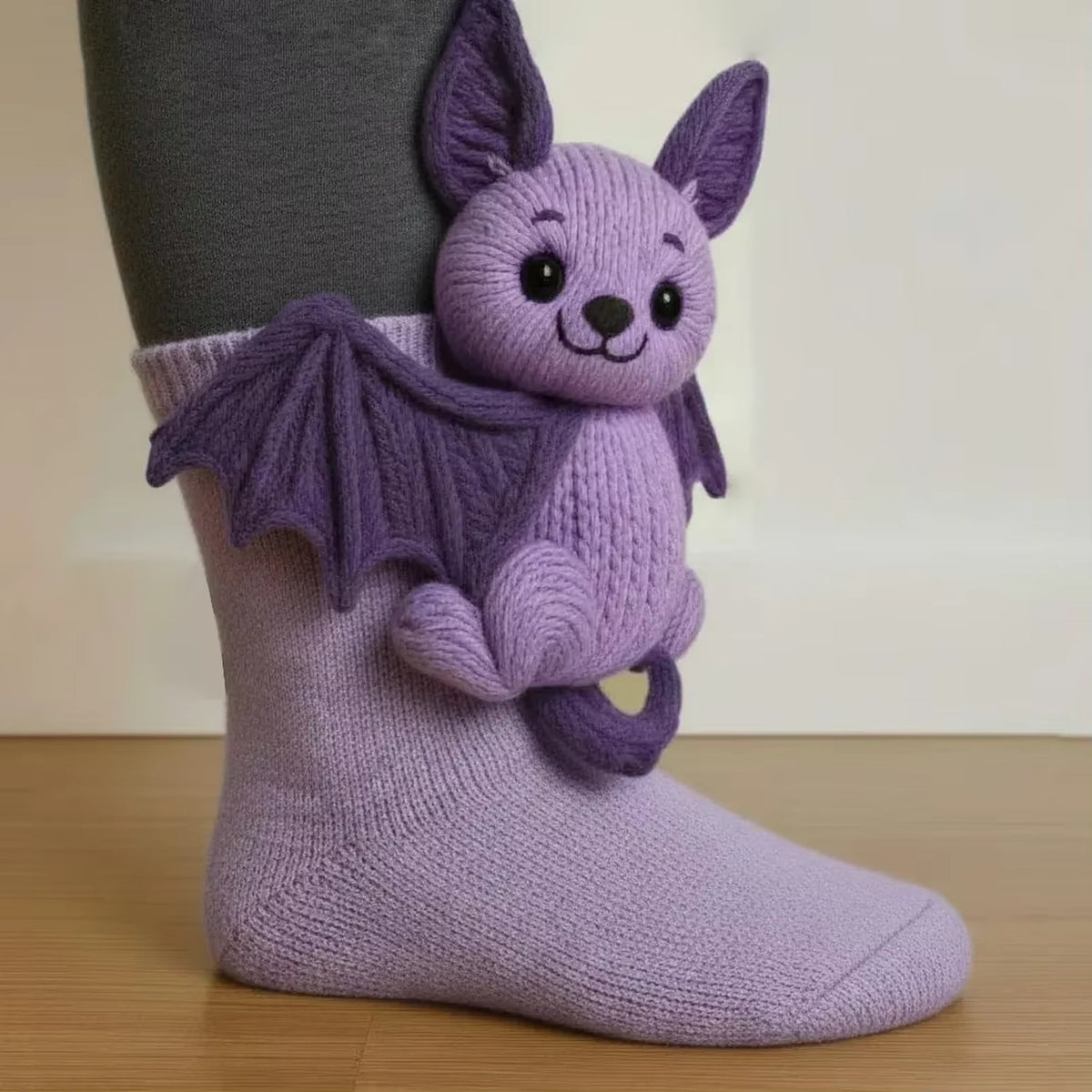 Pip the Bat hand-knit cosy sock