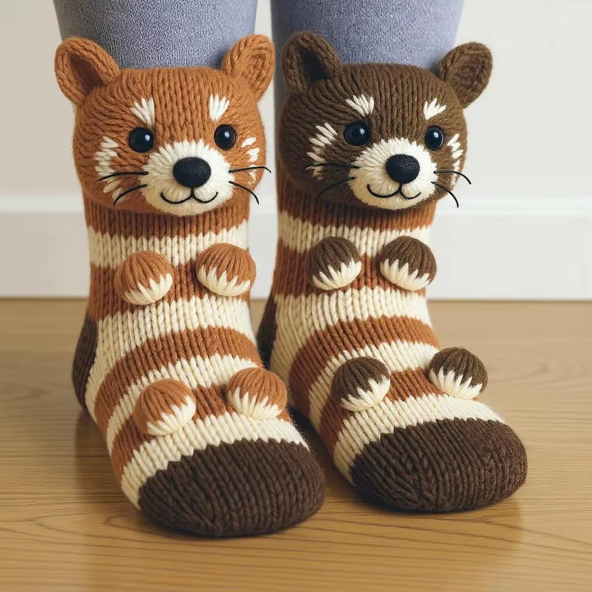 Pixie the Red Panda hand-knit cosy sock