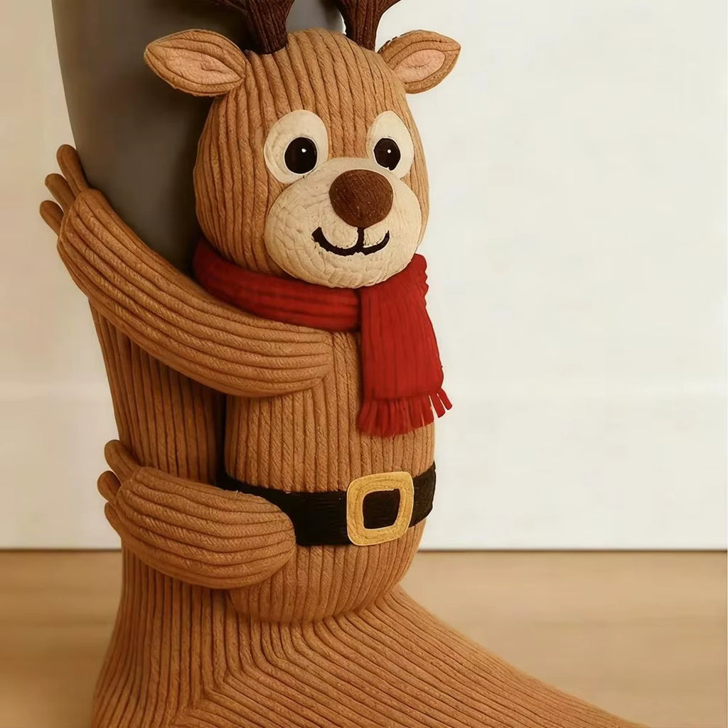 Rudy the Reindeer hand-knit cosy sock