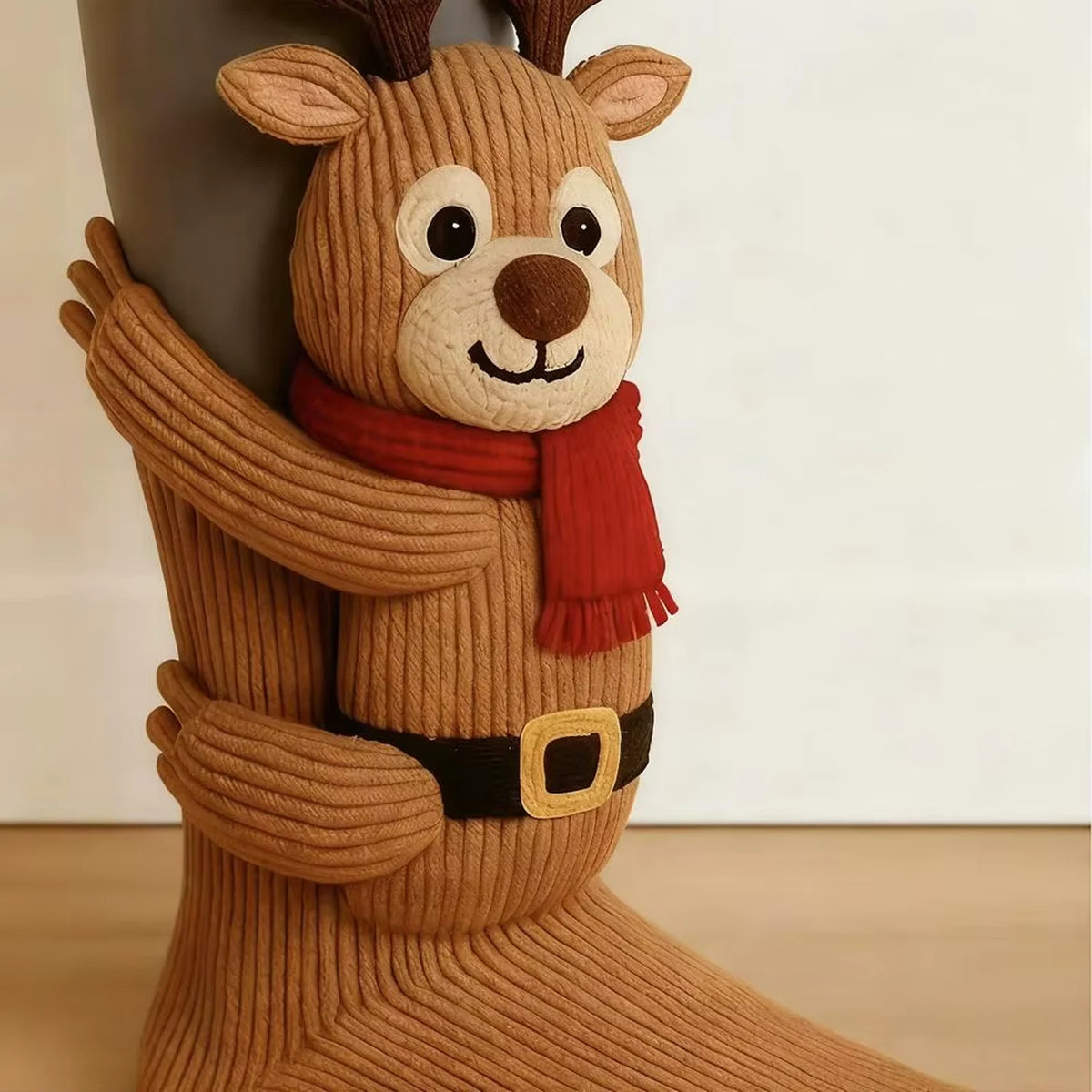 Rudy the Reindeer hand-knit cosy sock