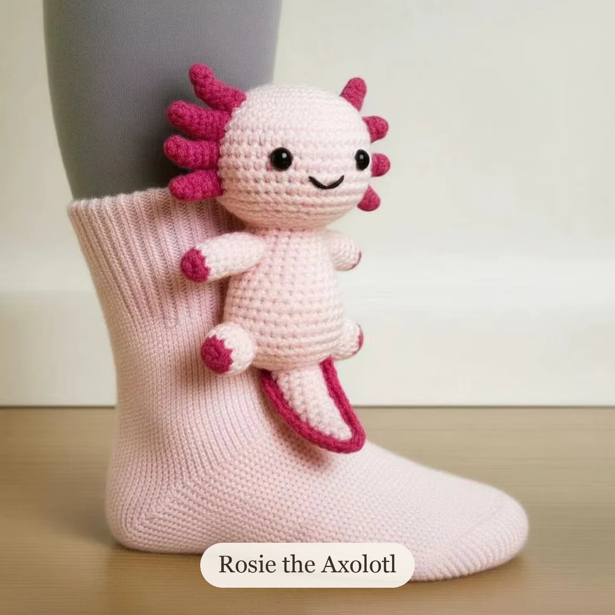 Rosie the Axolotl cosy sock