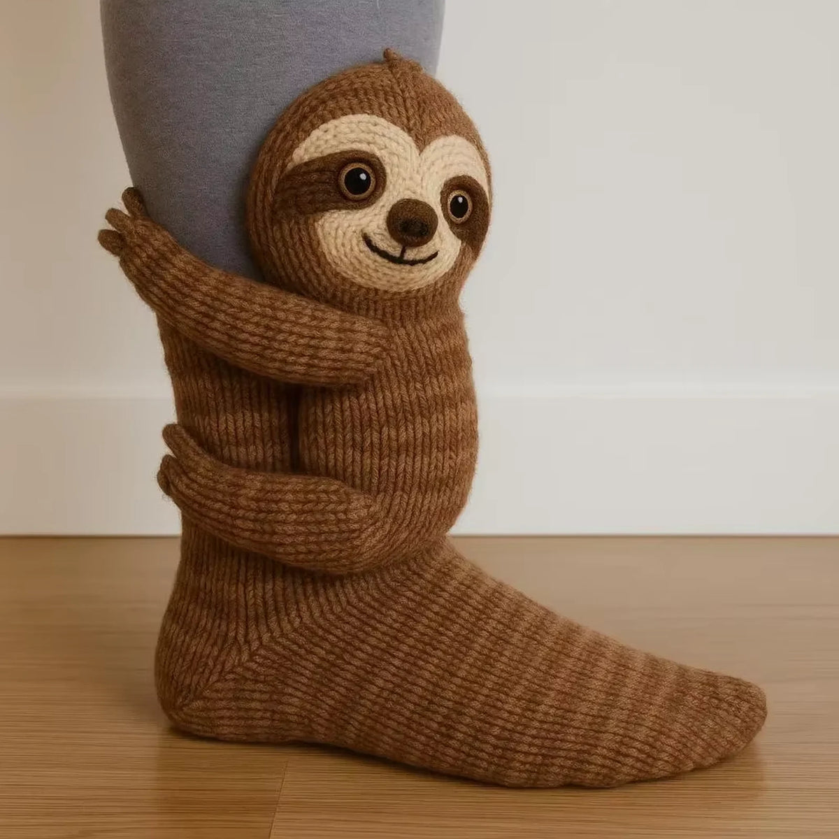 Moka the Sloth hand-knit cosy sock